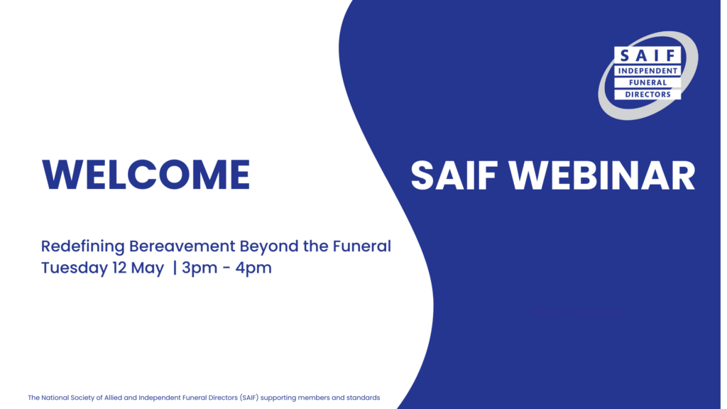 SAIF webinar asset (white and blue background) with the words 'Welcome SAIF Webinar' 1920 x 1080